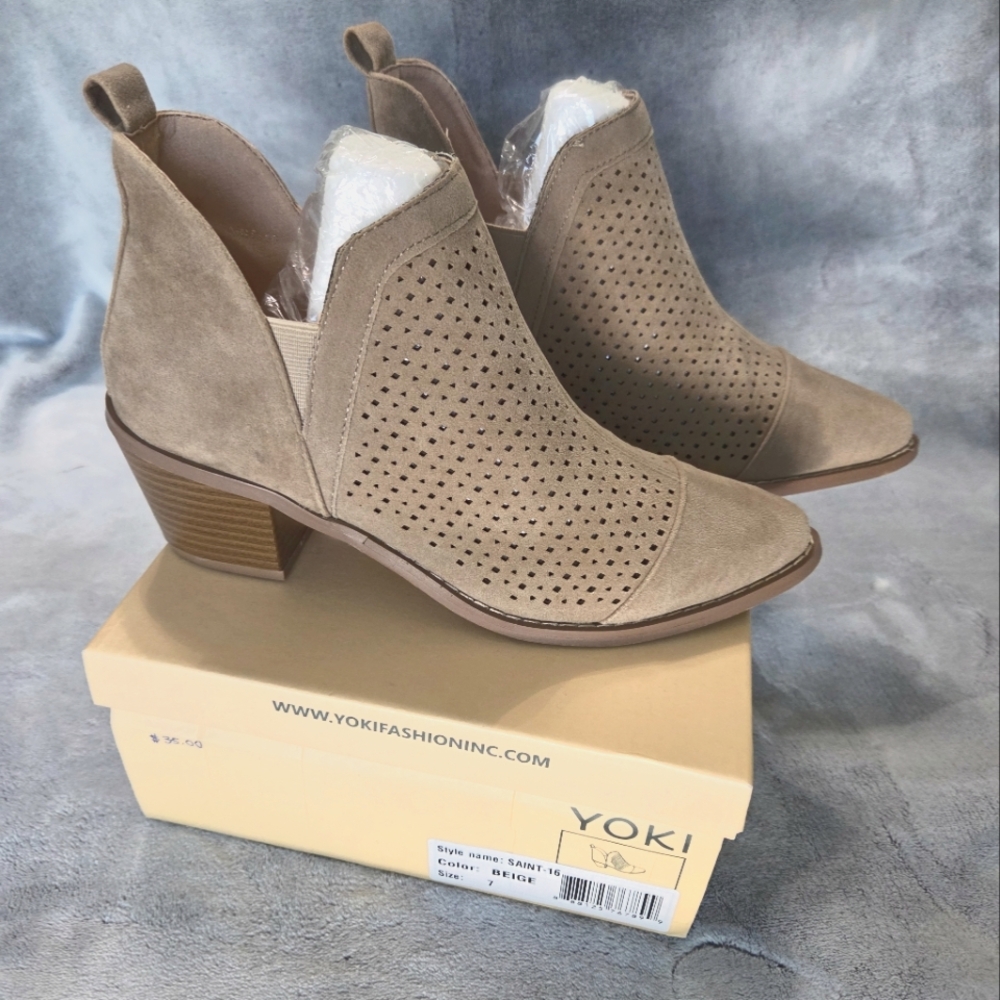 Yoki Women's Beige Ankle Booties